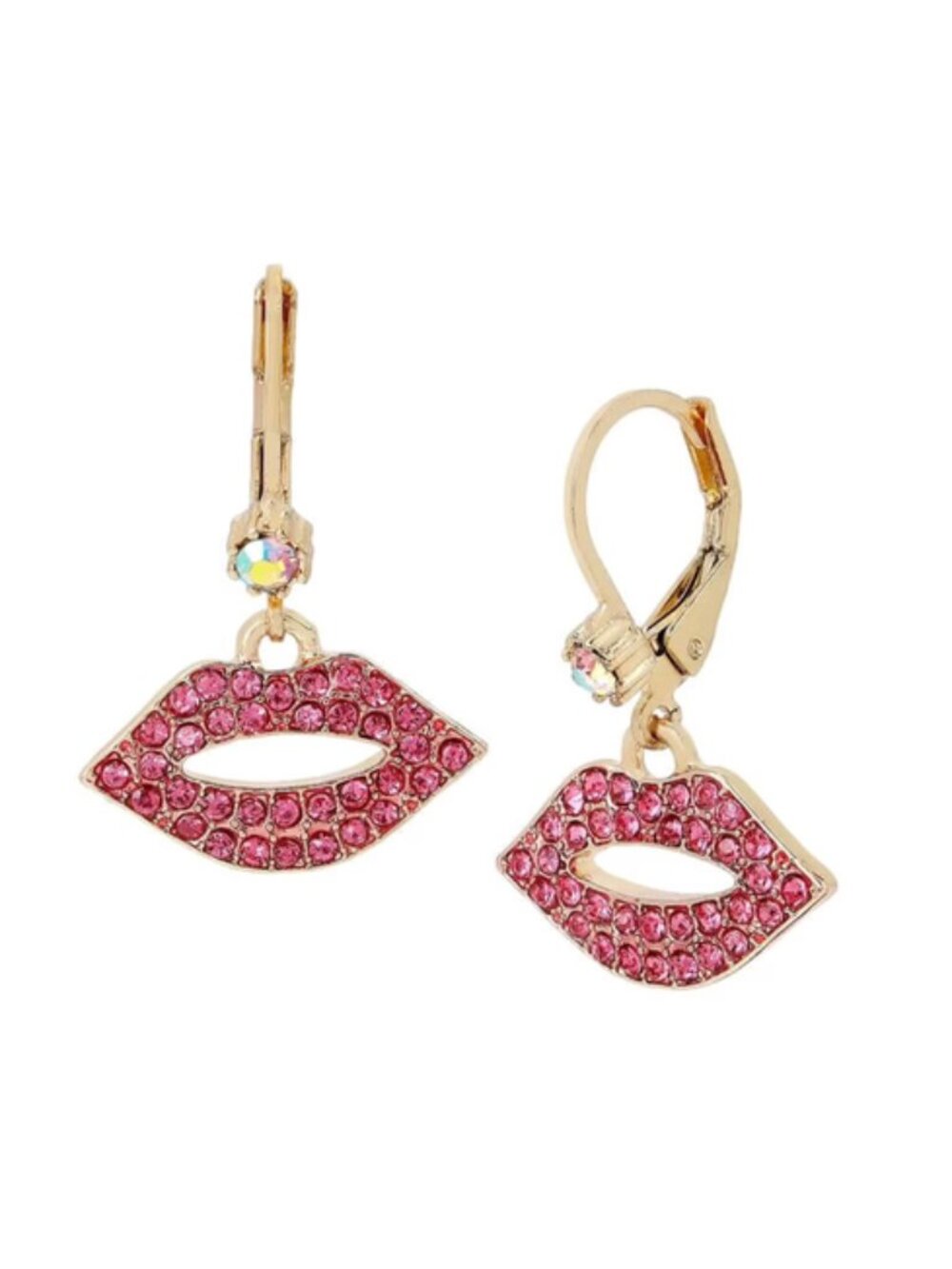 Betsey Johnson Lip Pave Drop Earrings Pink Gold Crystal Valentine's